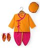 Exclusive from Jaipur Cotton Woven Full Sleeves Foil Floral Kurta Dhoti Set With Turban & Mojaris - Orange