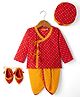 Exclusive from Jaipur Cotton Woven Dhoti Kurta Set and Accessories with Full Sleeves and Tie Dye Print in Red for 6-9 Months