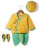 Exclusive From Jaipur Cotton Woven Full Sleeves Printed Kurta Dhoti Set With Cap & Booties - Yellow