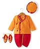 Exclusive From Jaipur Cotton Woven Full Sleeves Stone Embellished Kurta & Dhoti Set & Booties -Orange & Red