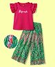 OLLINGTON ST. Cotton Knit  Half Sleeves Top & Pleated Georgette Culottes Set - Pink & Multicolour