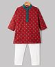 Exclusive From Jaipur Cotton Woven Full Sleeves Kurta Pyjama Set with Floral Print - Maroon