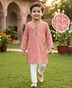 Exclusive From Jaipur Cotton Woven Full Sleeves Floral Printed Kurta Pajama Set - Peach