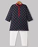 Exclusive From Jaipur Cotton Woven Full Sleeves Kurta Pyjama Set with Floral Print - Navy Blue