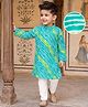 Exclusive From Jaipur Cotton Woven Full Sleeves Kurta Pyjama Set With Leheriya Design - Sea Green & White