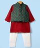 Exclusive From Jaipur Cotton Woven Full Sleeves Solid Kurta Pajama Set with Floral Printed Nehru Jacket - Maroon & Green