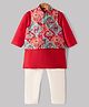 Exclusive From Jaipur Cotton Woven Full Sleeves Kurta Pyjama Set with Animal Printed Brocade Jacket - Dark Pink