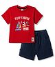 ToffyHouse Knitted Half Sleeves T-Shirt & Shorts Set with Boat Print - Red
