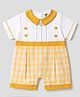 ToffyHouse Knitted Woven Half Sleeves Checks Romper - Yellow