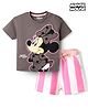 Bonfino Disney Single Jersey Knit Half Sleeves T-Shirt & Striped Shorts Set With Minnie Mouse Graphics - Multicolor