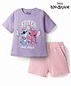 Bonfino DIsney Drop Shoulder Sleeves T-Shirt & Shorts With Lilo & Stitch Graphics - Multicolor