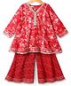 Teentaare Cotton Woven Three Forth Sleeves Floral Printed Kurta & Sharara Set - Red