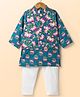 Teentaare Cotton Woven Full Sleeves Floral Printed Kurta & Pyjama Set With Jacket - Teal Blue