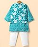 Teentaare Cotton Woven Full Sleeves Striped Kurta & Pyjama Set With Floral Printed Jacket - Aqua Blue