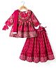 Teentaare Cotton Woven Full Sleeves Choli With Lehenga & Dupatta Floral Print - Dark Pink