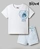 Bonfino Disney Single Jersey Half Sleeve T-shirt & Checks Shorts With Lilo & Stitch Applique - White