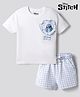 Bonfino Disney Single Jersey Half Sleeve T-shirt & Checks Shorts With Lilo & Stitch Applique - White