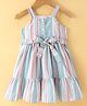Rassha Cotton Woven Sleeveless Striped One Piece Frock With Belt - Light Blue & Red