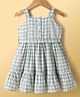 Rassha Cotton Woven Sleeveless Checks Frock With Belt - Light Green