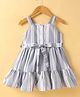 Rassha Cotton Woven Sleeveless Striped One Piece Frock With Belt - White & Grey
