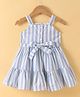 Rassha Cotton Woven Sleeveless Striped One Piece Frock With Belt - White & Light Blue