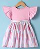 Rassha Cotton Woven Flutter Sleeves One Piece Frock With Belt - Pink