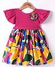 Rassha Cotton Woven Frill Sleeves One Piece Frock With Floral Print & Applique - Pink