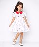 Aww Hunnie 100% Cotton Woven Half Puffed Sleeves Hearts Embroidered Dress - Off White