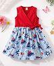 Aww Hunnie Cotton Woven Sleeveless Bow Applique Detailed & Nautical Theme Printed Dress - Red