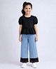 Aww Hunnie Cotton Woven Half Puffed Sleeves Frill Detailed Top & Pants - Black