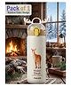 ADKD Cute Deer Printed Stainless Steel Water Bottle for Kids & Adults, Leakproof Insulated Flask Bottle with Straw Lid, BPA Free Thermos Bottle (Pack of 1,Random Color)