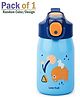 ADKD Kids Cartoon Printed Water Bottle, Leakproof Sipper Bottle for Kids, BPA Free Plastic Drinking Bottle with Flip Cap & Straw, Cute School Water Bottle for Boys & Girls (Pack of 1,Random Color)