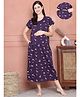 Secret Wish Cotton Blend Knit Half Sleeves Floral Printed Maternity Nighty With Overlap Nursing Access - Purple