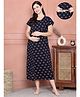 Secret Wish Cotton Blend Woven Half Sleeves Floral Printed Maternity Nighty With Overlap Nursing Access - Navy Blue