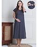 Secret Wish Cotton Blend Woven Half Sleeves Striped Maternity Nighty With Overlap Nursing Access - Grey