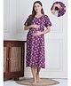 Secret Wish Cotton Blend Woven Half Sleeves Floral Printed Maternity Nighty With Overlap Nursing Access - Purple