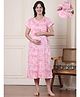 Secret Wish Cotton Blend Woven Half Sleeves Abstract Printed Maternity Nighty With Overlap Nursing Access - Pink