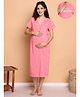Secret Wish Cotton Blend Woven Half Sleeves Stars Printed Maternity Nighty With Front Open Nursing Access - Pink