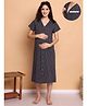 Secret Wish Cotton Blend Woven Half Sleeves Striped Maternity Nighty With Overlap Nursing Access - Black