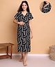 Secret Wish Cotton Blend Knit Half Sleeves Abstract Printed Maternity Nighty With Front Open Nursing Access - Black