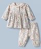 I Bears Knit Full Sleeves Floral Printed T-Shirt and Joggers Set - Blue