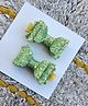 FOLLOW THE NEEDLE Glitter Embellished Bow Applique Detailed Hair Clips - Green