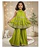 Jilmil Silk Knit Sleeveless Floral Embroidered Halter Neck Kurti & Palazzo Set- Green