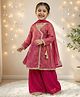 Jilmil Georgette Knit Full Sleeves Striped & Tassels Detailed Kurti & Salwar With Dupatta Set  - Rani Pink