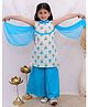 Jilmil Cotton Woven Sleeveless Floral Printed Kurti & Palazzo With Dupatta Set - Blue