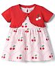 Doodle Poodle Cotton Knit Frocks with Shrug, Half Sleeve, Printed, , Dark Red 3-6 Months