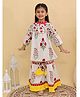 Jilmil Cotton Woven Three Fourth Sleeves Floral Printed Kurti & Palazzo Set - White & Red