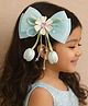 CHOKO Floral & Bow Applique Detailed Crystals Embellished Hair Clip - Sky Blue & Green