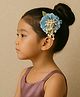 CHOKO Floral Applique Detailed Pearl Embellished Alligator Hair Clip - Sky Blue & White