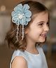 CHOKO Floral Applique Detailed Pearl Embellished Alligator Hair Clip - Sky Blue & White